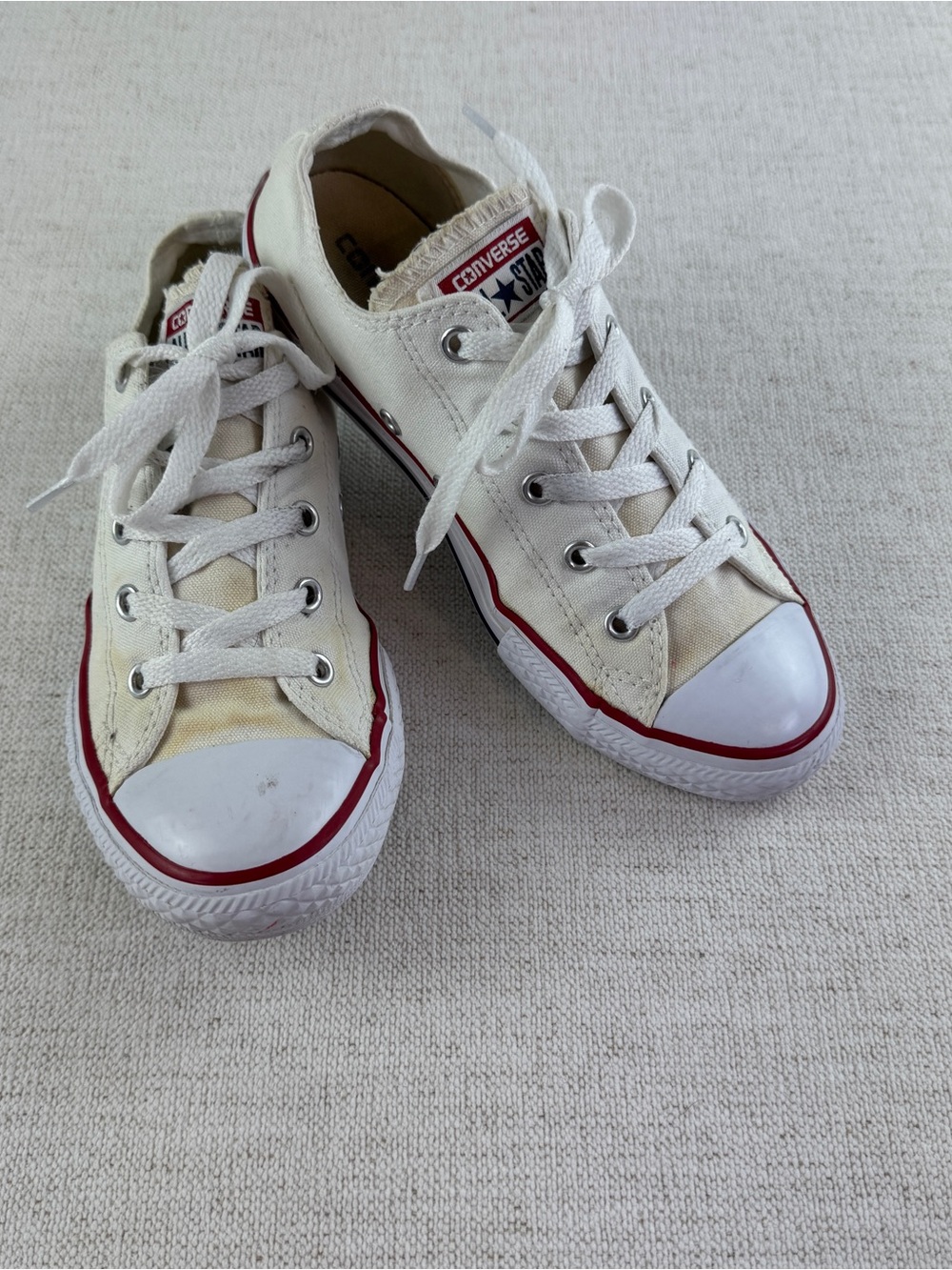 Converse youth size 3 Low Top Canvas Sneakers in Off-White with Red Trim
